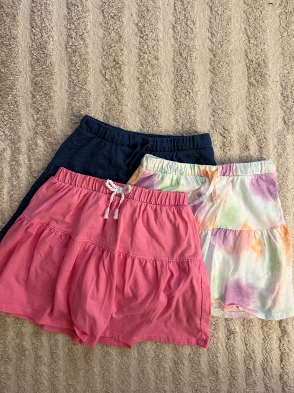 Girls 3-Pack Tiered Skorts - Pink, Navy & Pastel Tie-Dye